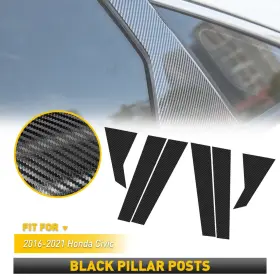 Bzt-civic-16-20-6pc-c Auxito Carbon Fiber Pattern Pillar Post Stickers Kk For Vinyl Civic Sedan 2016-2021 Us