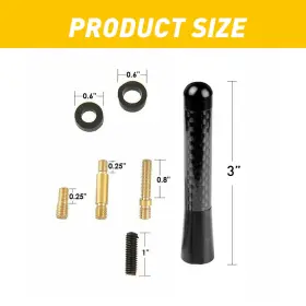 Ito-tx-86120 Auxito 2pc Black 3 Inch Car Antenna Booster Fm Am Radio Aerial Signal Universal