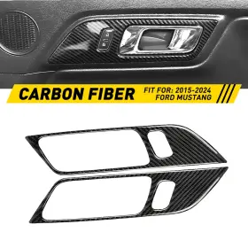 Txwt-mustang-15-23mbs Auxito 2x Real Carbon Fiber Door Lock Handle Seat Trim Cover For 15-22 Ford Mustang B