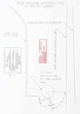 At6769r Chq - Classic Headquarters 1967-69 Camaro Rear Quarter Panel Antenna Template