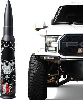 Ecoauto 426956215443 50 Cal Bullet Antenna For Ford Dodge And Ram F150 F250 F350 American Skull Black