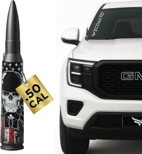 Ecoauto 426956215498 50 Cal Badass Bullet Antenna Fits Chevy Silverado And Gmc Sierra Truck Skull