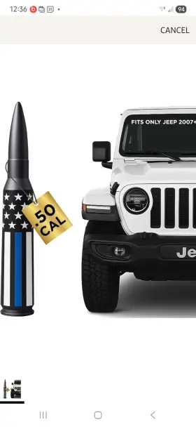 Ecoauto 427296749780 50 Cal Badass Bullet Antenna For 2007 Jeep Wrangler Jk/jl American Flag