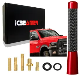 An-3-rd-nabl-l1p01-a Icbeamer Jdm 3 Inch Stubby Carbon Fiber Aluminum Auto Car Short Universal Red Antenna R818