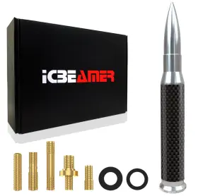 An-ama-b-n5 Icbeamer Pickup Truck Antenna - Silver 50 Cal Bullet Design With Carbon Fiber