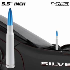 Vms Racing Sa100wh-la-sa100tipbl-sad008 50 Cal Caliber Bullet Anti Theft Copper Coil Antenna Gm Gmc Sierra White Blue