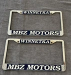 2 Mbz Motors Mercedes Benz Metal License Plate Frames Winnetka Canoga Park Used. Price: $42.00.